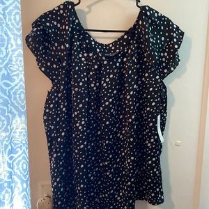 Zac & Rachel black and white silky polka dot shirt 1X NWT